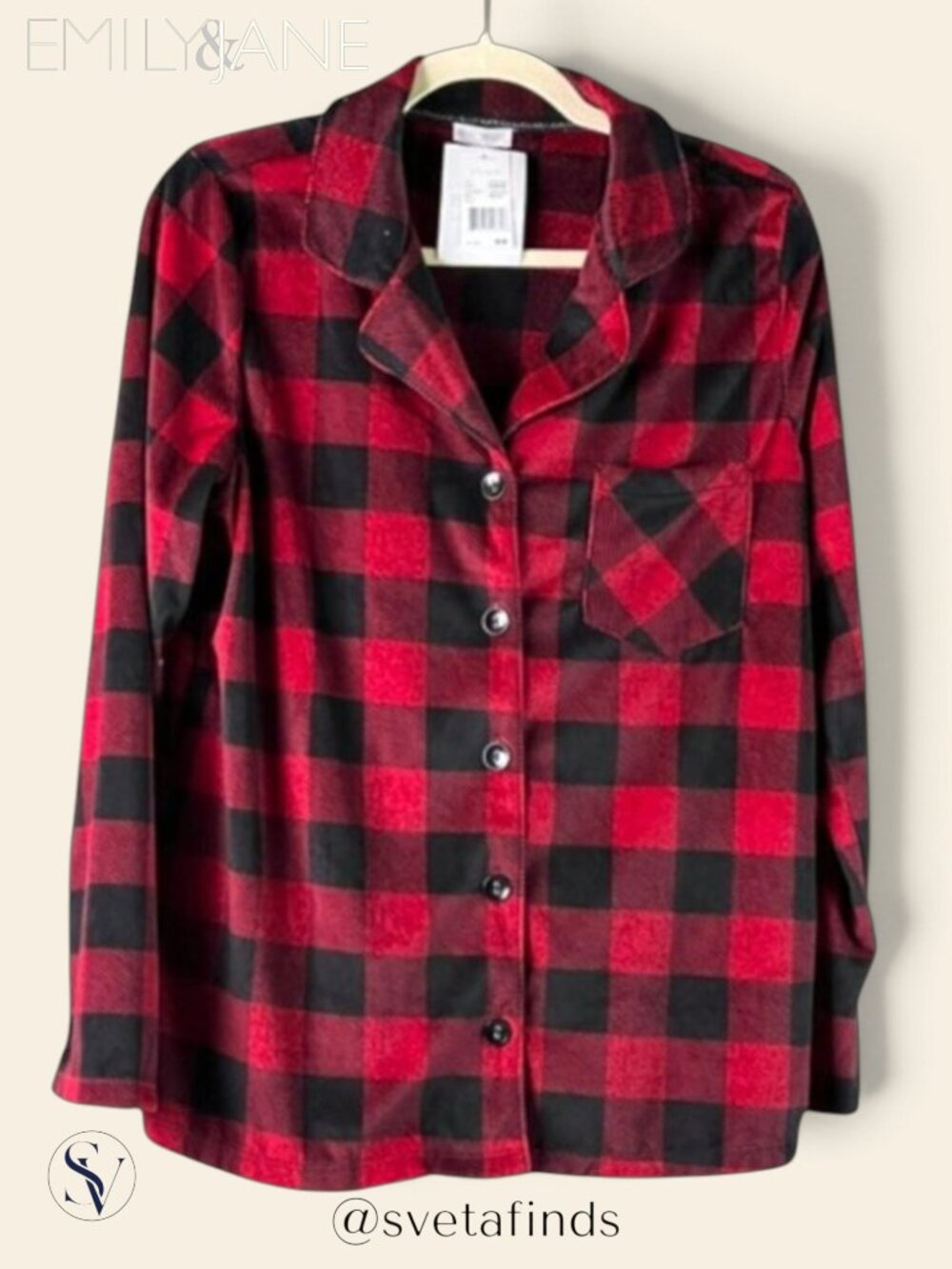 NWT Emily & Jane Buffalo Plaid Fleece Pajama 2-Piece Set Size M